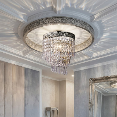Kronleuchter Deckenleuchter Luxus Silber Deckenlampe Lüster Kristall