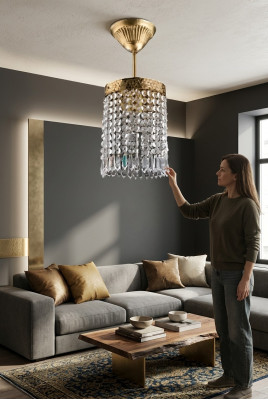 Lüster Deckenleuchter Lampe Gold Kronleuchter Deckenlampe Kristall Art