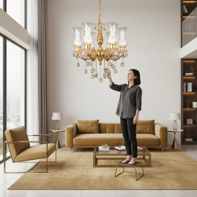 Deckenlampe Deckenleuchter Kronleuchter Gold Lüster Kristall Lampe