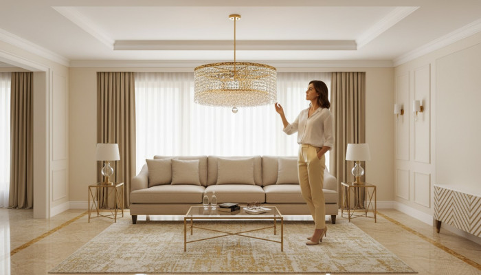 Lüster Deckenleuchter Luxus Gold Kronleuchter Runde Deckenlampe Kristall Art