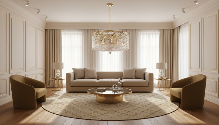 Lüster Deckenleuchter Luxus Gold Kronleuchter Runde Deckenlampe Kristall Art