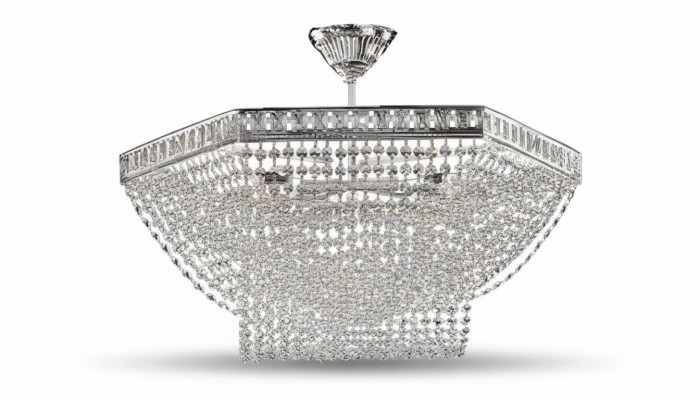 Luxus Lüster Deckenleuchter Silber Kronleuchter Deckenlampe Kristall