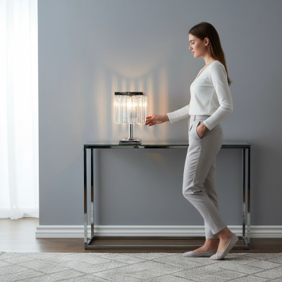 Tischlampe Tischleuchte Lampe Leuchten Silber Lampen Tisch Kristall