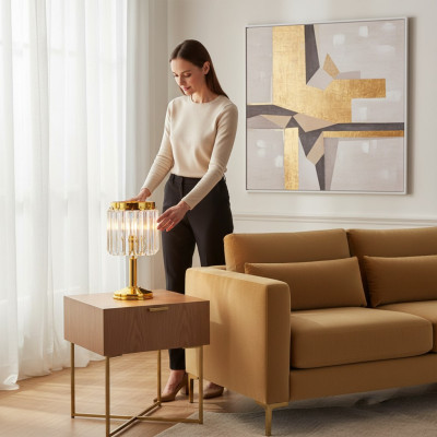 Tischlampe Tischleuchte Lampe Leuchten Luxus Gold Lampen Tisch Kristall