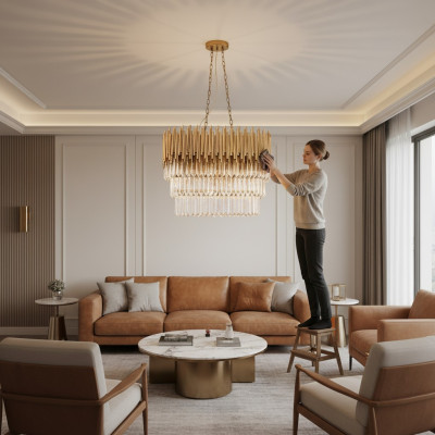 Leuchte Deckenlampe Kronleuchter Deckenleuchter Luxus Gold Lüster Kristall