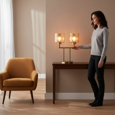 Tischleuchte Tischlampe Lampe Leuchten Modern Gold Lampen Tisch Glas