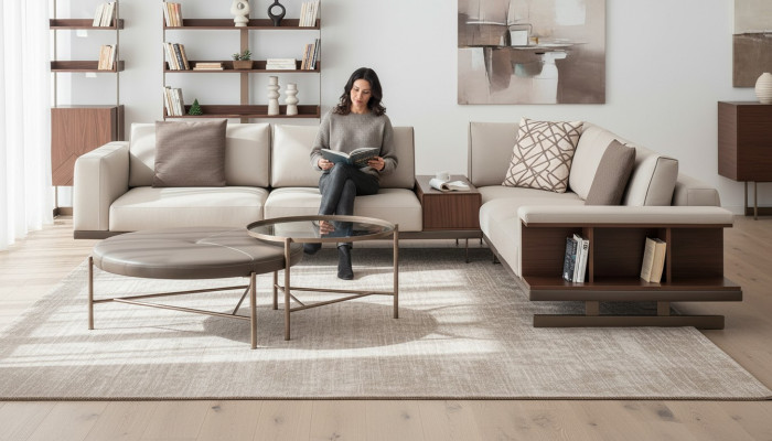Beiges Stoffsofa Ecksofa Sofa L form Sofas Stoff Luxus Möbel Wohnzimmer
