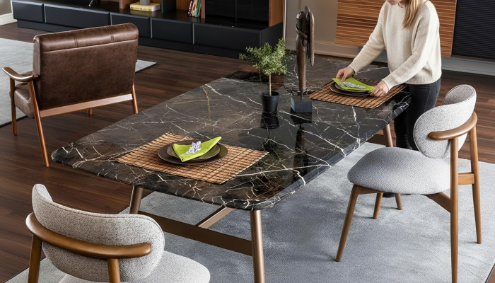 Esszimmertisch Esstisch Tisch Essecke Marmor Schwarz Esszimmer Design