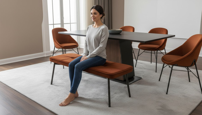 Sitzmöbel Sitzbank Polsterbank Holzbank Gepolstert Stoff Modern Orange Neu