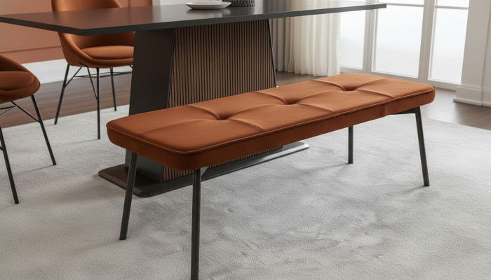 Sitzmöbel Sitzbank Polsterbank Holzbank Gepolstert Stoff Modern Orange Neu