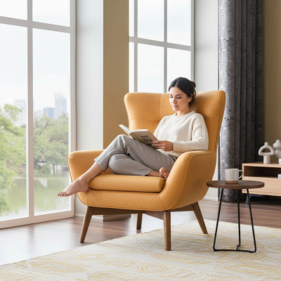 Sessel Ohrensessel Cocktailsessel Sitzer Modern Design Kunstleder Gelb