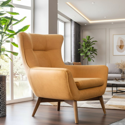 Sessel Ohrensessel Cocktailsessel Sitzer Modern Design Kunstleder Gelb