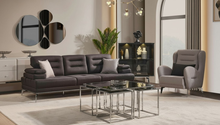 Sofagarnitur 31 Sitzer Garnituren Sofa Sessel Stoff Schwarz Modern Set