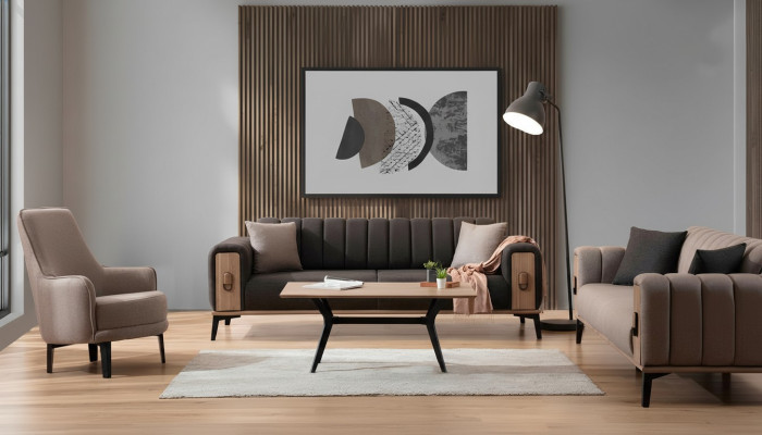 Moderne Couchgarnitur Dreisitzer Sessel Stoffgarnitur Luxus Sofas Möbel