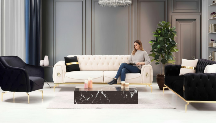 Stilvolle Chesterfield Couchgarnitur Edelstahl Möbel Sofas Sessel Couch Set