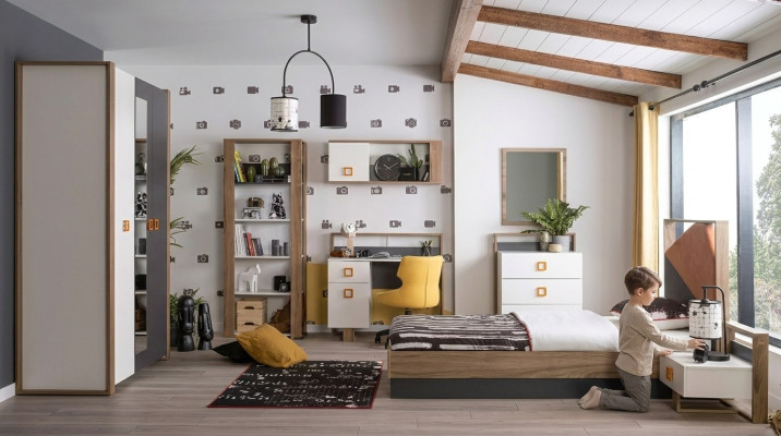 Kindermöbel Garnitur Kinderbett Kinderzimmer Bett Holz Grau Set 9tlg