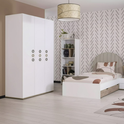Jugendbett Garnitur Kinderzimmer Nachttisch Bett Holz Weiß Set 4tlg