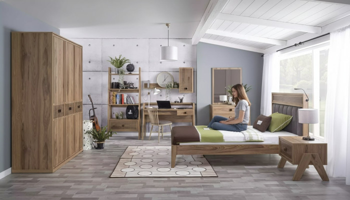 Kindermöbel Gruppe Jugendbett Kinderzimmer Bett Holz Braun Set 8tlg