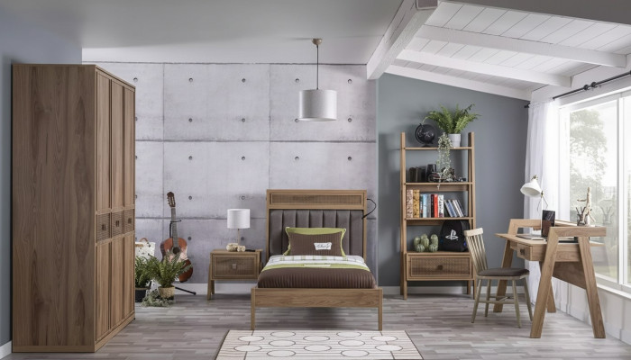Holzbett Komplette Schlafzimmermöbel Jugendbett Bett Braun Set 5tlg