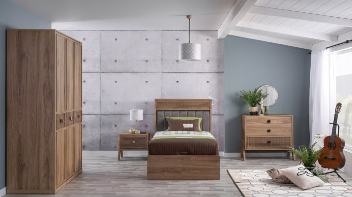 Holzbett mit Bettkasten Komplette Jugendbett Bett Holz Braun Set 4tlg