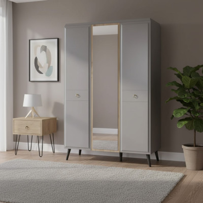 Kleiderschrank Schrank Holzschrank Schlafzimmer Möbel Holz Grau Luxus