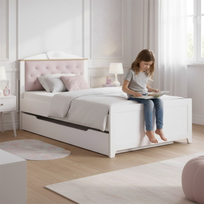 Funktionsbett Chesterfield Ausziehbares Kinderbett Bett 100 Holz Rosa