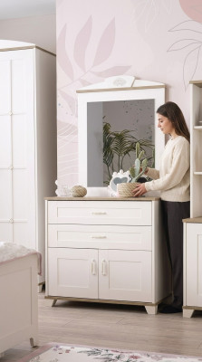 Garnitur Kommode mit Spiegel Set Schrank Holz Weiß Kommoden Design