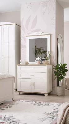 Garnitur Kommode mit Spiegel Set Schrank Holz Weiß Kommoden Design