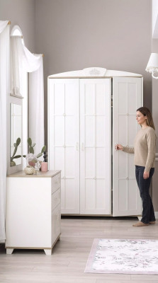 Garnitur Schlafzimmer Kleiderschrank Set 3tlg Kommode Holz Weiß