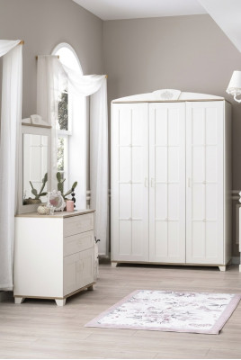 Garnitur Schlafzimmer Kleiderschrank Set 3tlg Kommode Holz Weiß