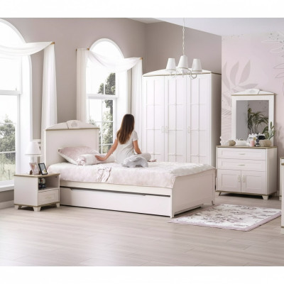 Funktionsbett Ausziehbares Kinderbett Bett Weiß Set 5tlg Holzbett