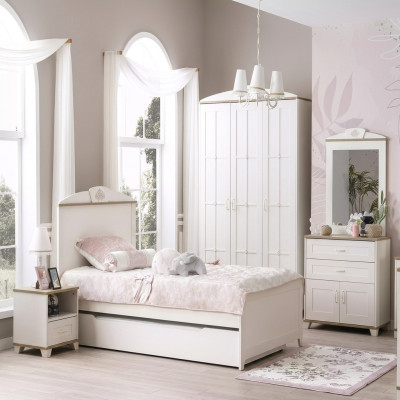 Funktionsbett Ausziehbares Kinderbett Bett Weiß Set 5tlg Holzbett