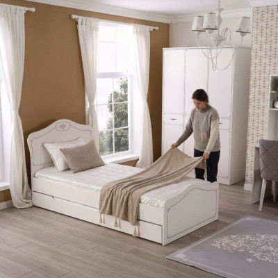Bett Ausziehbares Funktionsbett Kinderbett Bettrahmen Weiß Holz Betten