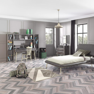 Komplette Jugendbett Bettrahmen Bett Kinderzimmer Set 7tlg Holz Grau