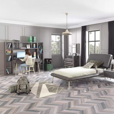 Garnitur Kinderzimmer Jugendbett Bettrahmen Bett Set 7tlg Holz Grau
