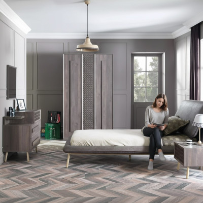 Komplete Jugendbett Kindermöbel Kinderzimmer Bett Holz Grau Set 5tlg