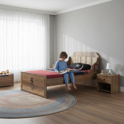Bettrahmen Funktionsbett Ausziehbares Pirat Braun Holz Kinderbett Bett