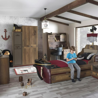 Kinderzimmer Piraten Bett Schiff Kleiderschrank Tisch Doppelte Betten 5tlg