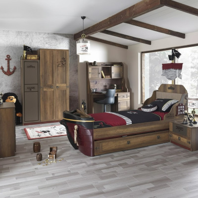 Kinderzimmer Piraten Bett Schiff Kleiderschrank Tisch Doppelte Betten 5tlg