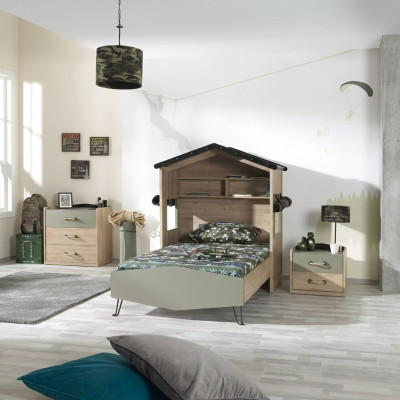 Garnitur Bett Kindermöbel Kinderzimmer Grün Bettrahmen 3tlg Holz Set