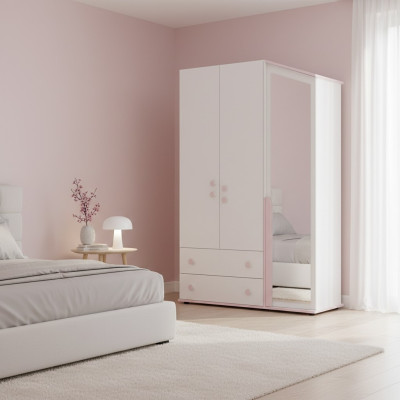 Design Kleiderschrank Holzschrank Schrank Möbel Holz Spiegel Weiß Neu