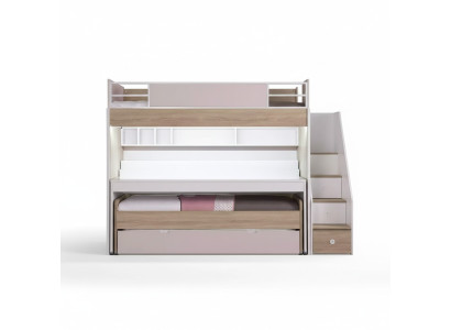 Etagenbett Bett mit 3 Schlafplätzen Multifunktionsbett Holz Rosa Luxus Hochbett