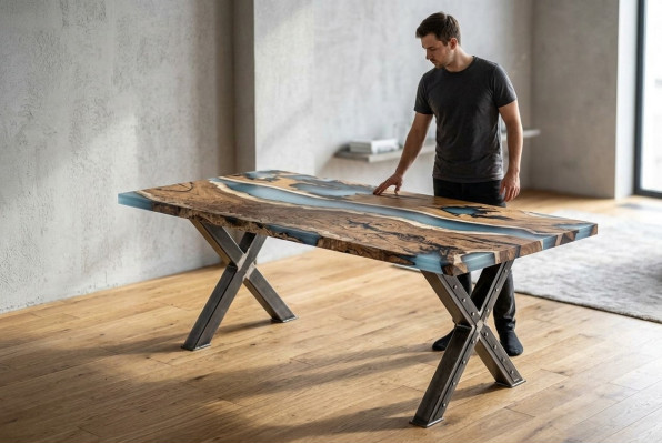 Küchentisch Esstisch Epoxidharz Esszimmertisch Tisch 160 cm Holz Braun
