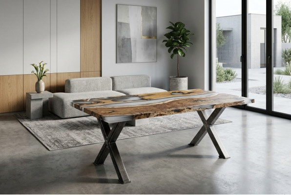 Küchentisch Esstisch Epoxidharz Esszimmertisch Tisch 160 cm Holz Braun