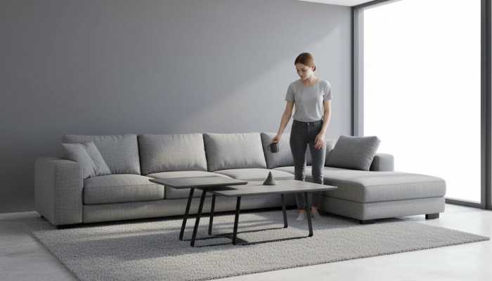 Gruppe Couchtisch Beisteltisch Kaffeetisch Grau 2tlg Set Tisch Holz