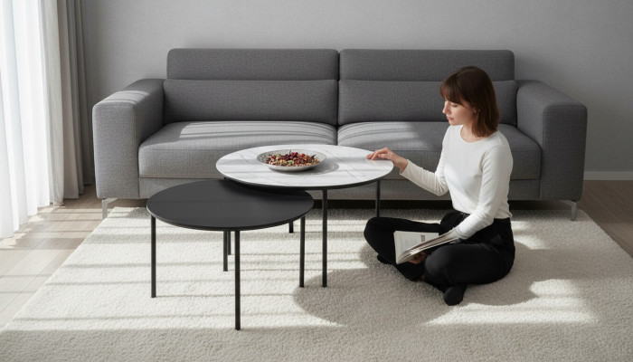 Kaffeetisch Gruppe Couchtisch Beisteltisch Schwarz Set Tisch Holz 2tlg