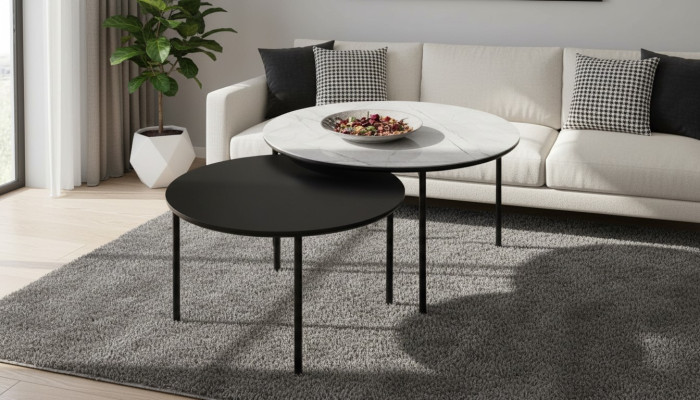 Kaffeetisch Gruppe Couchtisch Beisteltisch Schwarz Set Tisch Holz 2tlg