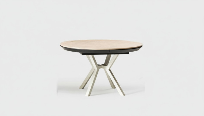 Modern Küchentisch Esszimmertisch Ausziehbarer Runder Holz Beige Tisch