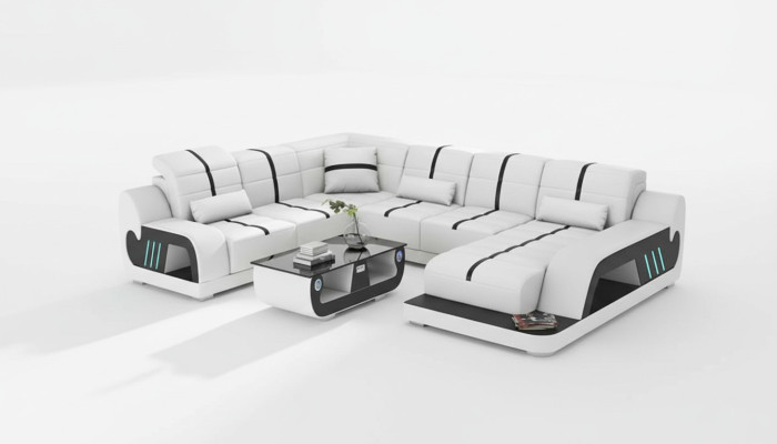Modern Wohnlandschaft Sofa U Form Ecksofa Designersofa Weiß Kunstleder