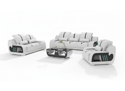 Couchgarnitur Luxus Sofagarnitur Komplette Weiß Kunstleder Sofa 321